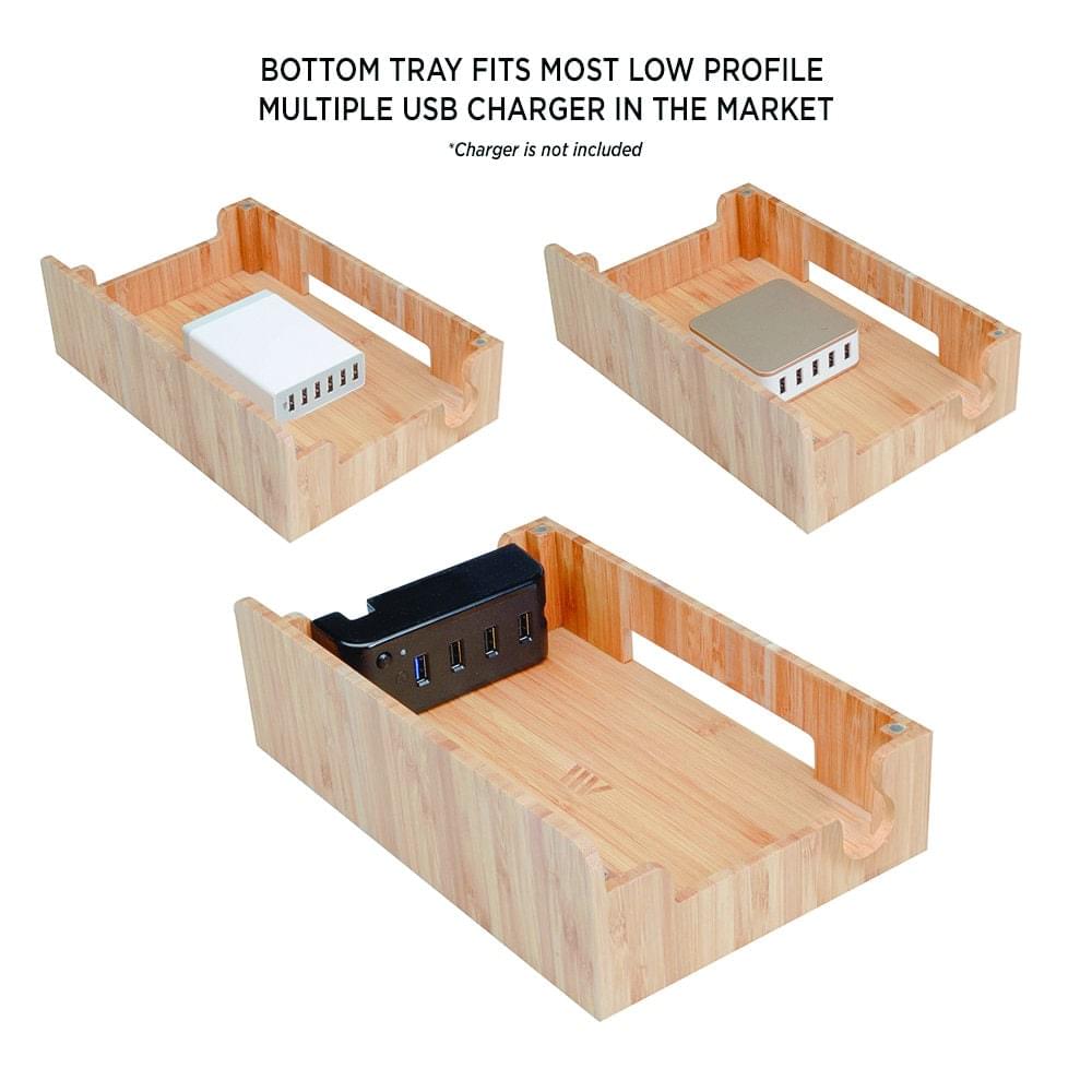 MobileVision Bamboo Charging Station &amp; Multi Device Organizer Slim Version for Smartphones, Tablets, and Laptops