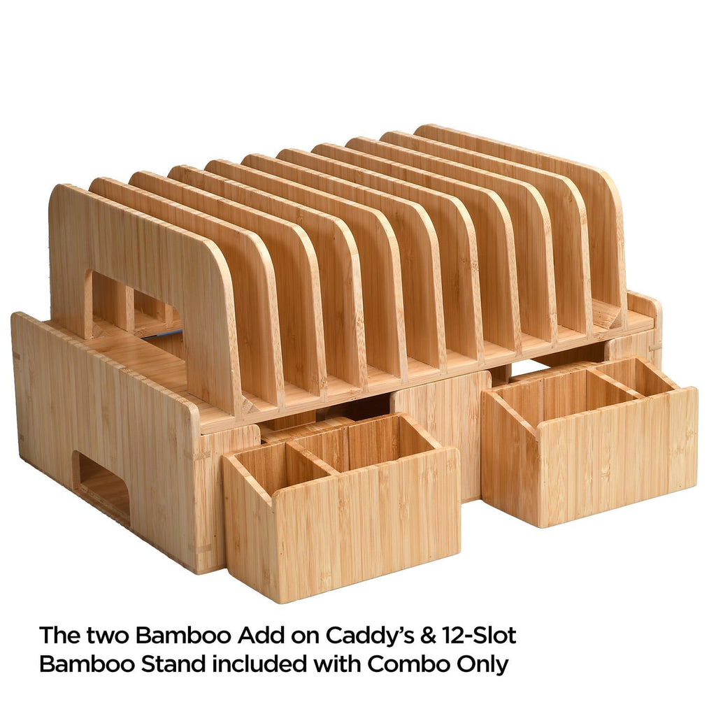 MobileVision Bamboo 12-Port Charging Station &amp; Docking Organizer for Smartphones, Tablets, Family-Sized (Combos Included)