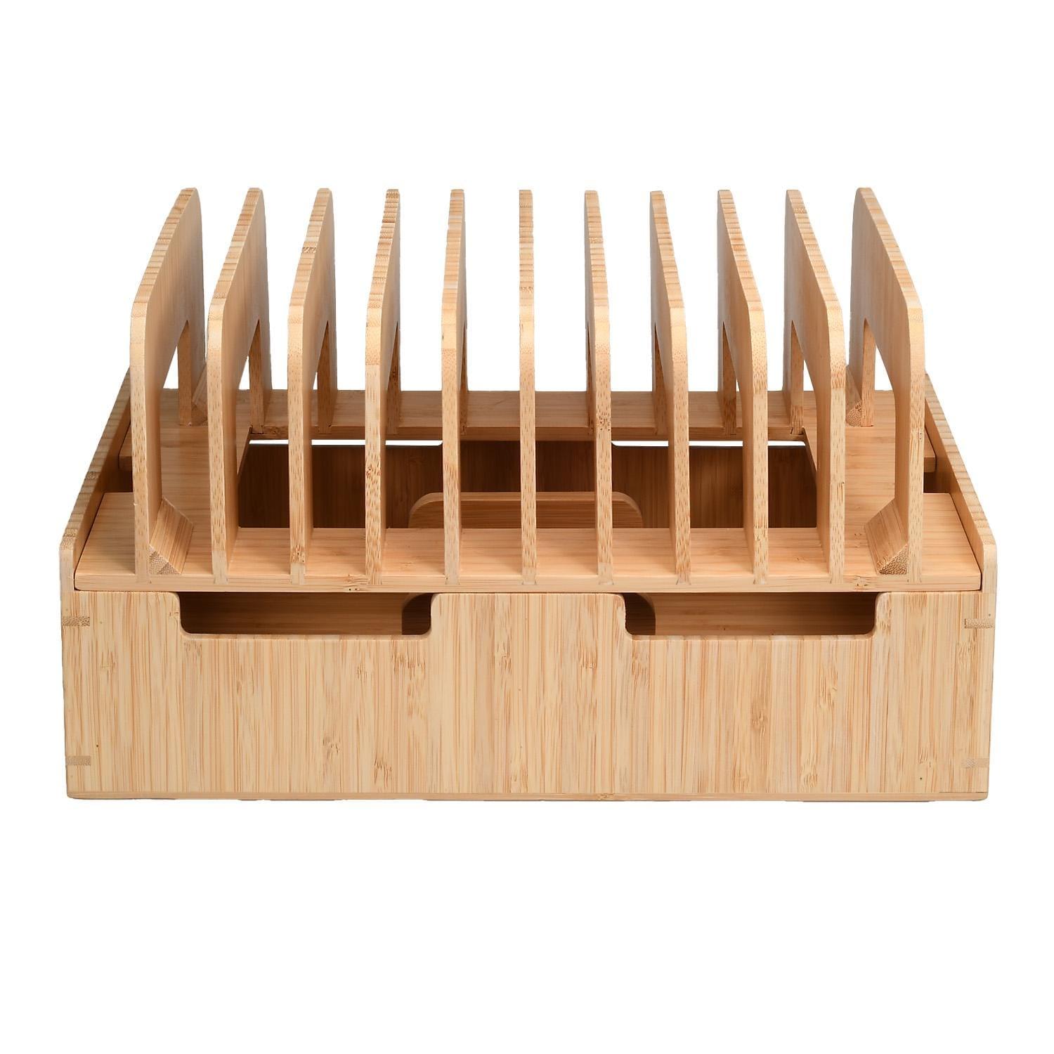 MobileVision Bamboo 12-Port Charging Station &amp; Docking Organizer for Smartphones, Tablets, Family-Sized (Combos Included)
