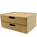 Set of 2 Bamboo Monitor Stands with Pull-Out Storage Drawers – Stackable Desktop Organizer